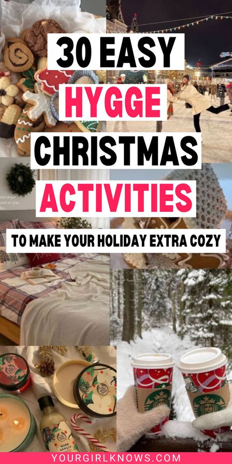 Embrace the cozy magic of the season with these hygge Christmas activities! Think warm blankets, twinkling lights, and hot cocoa by the fire. These simple yet heartwarming ideas will fill your holiday with comfort and joy. Get ready to create memories that wrap you in pure Christmas bliss! Holiday Cozy Aesthetic, Winter Hygge Ideas, Hygge Christmas Tree, Hygge Christmas Aesthetic, Hygge Checklist, Hygge Lamps, Hygge Christmas Decor, Hygge Activities, Hygge Lighting