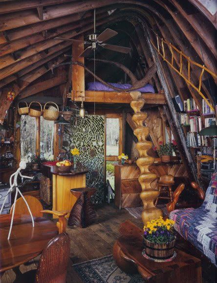 Relaxshacks.com: Woodstock (NY) Handmade Houses (Cabins, Hippie Camps, Retreats, Tiny Homes- Photos...) Hippie Furniture, Hippie House, Casa Hobbit, Loft Stairs, Hippie Homes, Bohemian House, Cob House, Eco House, A Log