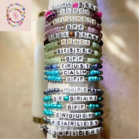 Customizable Beaded Elastic Stretch Word Bracelet Design | Etsy Good Bracelet Business Names, Word Bracelets Beads, Cute Words To Put On Beaded Bracelets, Positive Words For Bracelets, Cute Sayings For Bracelets, Edm Bracelets, Beaded Word Bracelet, Bead Bracelets With Words, Bracelet Names Ideas