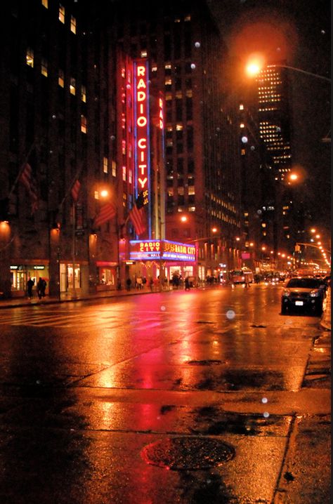 Radio City Music Hall, NYC Colorful City Aesthetic, Urban Sunset, Rainy City, Tip Of The Iceberg, Radio City Music Hall, Dark City, City Painting, New York Life, Radio City