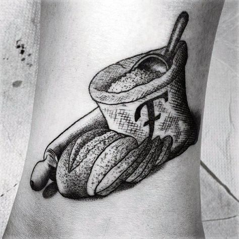 40 Bread Tattoo Ideas For Men - Loaf Designs Tattoo Ideas For Men 2023, Bread Tattoo, Cooking Tattoo, Hook Tattoos, Chef Tattoo, Tattoo Catalog, Best Bread, Tattoo Ideas For Men, Top 40