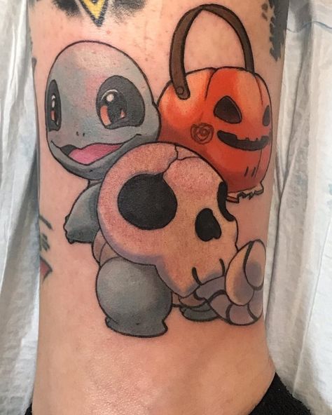 Pokemon Half Sleeve Tattoo, Halloween Pokemon Tattoo, Halloween Pokemon Art, Rapture Tattoo, Pokémon Sleeve, Squirtle Tattoo, Skin Artwork, Pokemon Sleeves, Halloween Pokemon