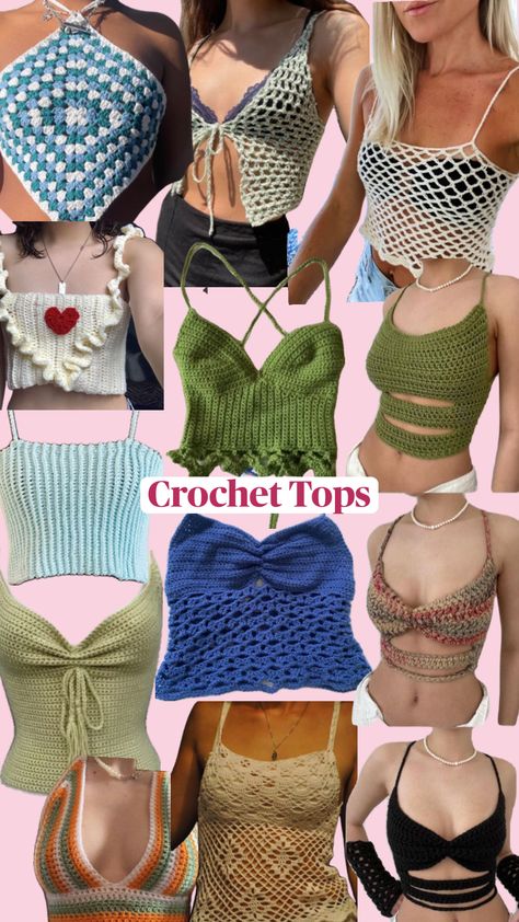 Crochet Tops for Summer! Which is your favorite? #crochet #crochettop #tops #outfit #inspo #outfitideas Crochet Top Outfit Summer, Crop Top Sewing Pattern, Tops Outfit, Tops For Summer, Crochet Top Outfit, Knitting Help, Aesthetic Crochet, Crochet Business, Crochet Clothing And Accessories