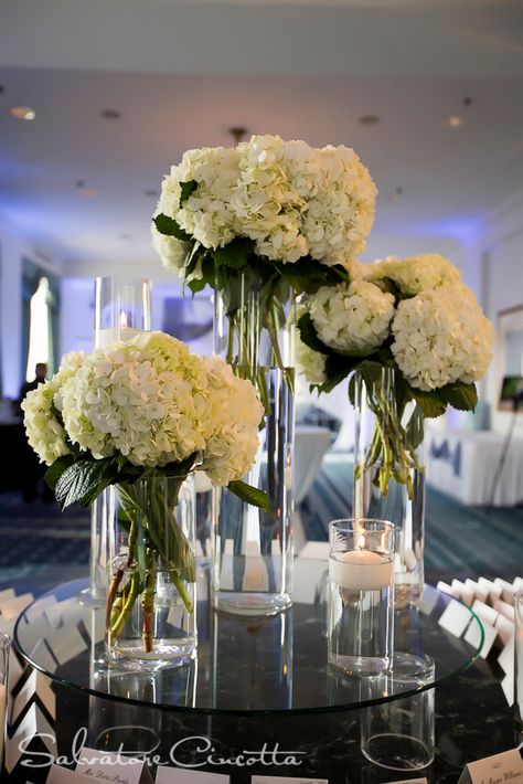 Cylinder Flower Arrangements, White Flower Table Arrangements, Hydrangea Table Arrangements, Flowers Arrangements Wedding, Wedding Ceremony Flower Arrangements, Wedding Reception Flower Arrangements, Hydrangea Centerpiece Wedding, Hotel Flower Arrangements, Hydrangea Flower Arrangements