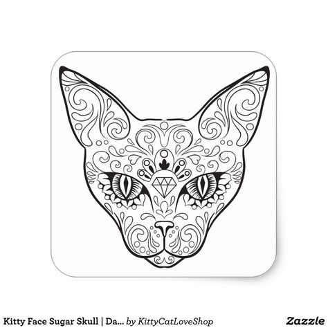 Wood Burning Patterns Stencil, Zentangle Animals, Drawing Skull, Sugar Skull Cat, Fall Drawings, Fall Canvas Painting, Skull Day Of The Dead, Cat Tat, Cat Coloring