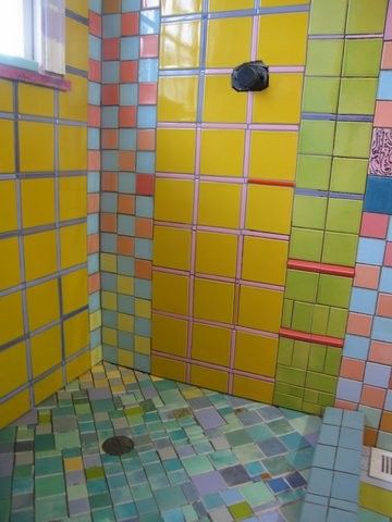 Colorful Tile Bathroom, Funky Bathroom, Quirky Bathroom, Inside A House, Eclectic Bathroom, Whimsical Home, Tiny Bathroom, Live Colorfully, House Room