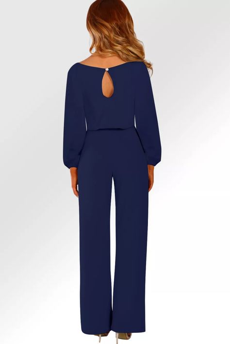 US$ 10.24 Drop-shipping Navy Boat Neck Bubble Sleeve Straight Legs Jumpsuit with Belt Tie for Women Navy Boat, Short Gown Styles, Long Sleeve Playsuit, Jumpsuit With Belt, Ankara Short Gown Styles, Ankara Short, Tie For Women, Solid Color Jumpsuits, Autumn Sleeve