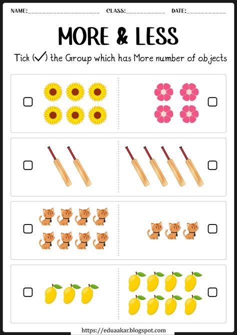 More Or Less Worksheets, Maternelle Grande Section, Materi Bahasa Inggris, Kindergarten Math Worksheets Free, Shape Tracing Worksheets, Comparing Numbers, English Activities For Kids, Preschool Math Worksheets, Kids Worksheets Preschool