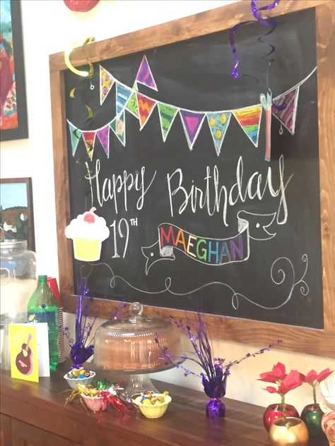 Birthday Blackboard Ideas, Happy Birthday Black Board, Happy Birthday Window Art, Happy Birthday Blackboard Ideas, Birthday Blackboard, Chalkboard Birthday Sign, Chalk Happy Birthday Sign, Happy Birthday Chalkboard, Chalk Outline