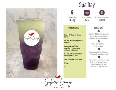 Spa Day – Silver Lining Lessons Diy Teas, Cucumber Limeade, Silver Lining Lessons, Instant Tea Powder, Morning Teas, Boosted Tea, Limeade Drinks, Colada Drinks, Guarana Powder