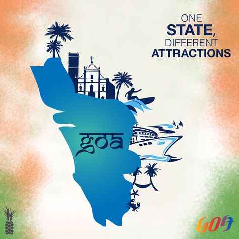 Go Goa! Beaches, Sun and lotsa Fun! Goa, perceived as a beach destination has lot more to offer like rich heritage and culture, architecture, churches, cuisines, etc. making it a place with the most contrasts in a limited space. Goa Culture Illustration, Goa Illustration, Travelogue Ideas, Goa Poster, Captain Illustration, Goa Culture, Indian Logo Design, Goa Airport, Goa Tourism