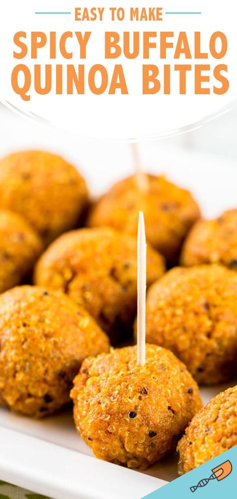 Buffalo Quinoa Bites, Buffalo Quinoa, Spicy Buffalo Sauce, Quinoa Balls, Buffalo Bites, Crispy Quinoa, Quinoa Bites, Gluten Free Appetizers, Buffalo Cauliflower