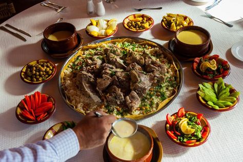 The iftar table: harees and lamb mansaf Mansaf Recipe, Iftar Table, Jordanian Food, Marinated Lamb, Wheat Berries, Grilled Fish, Roasted Almonds, Picture This, Iftar