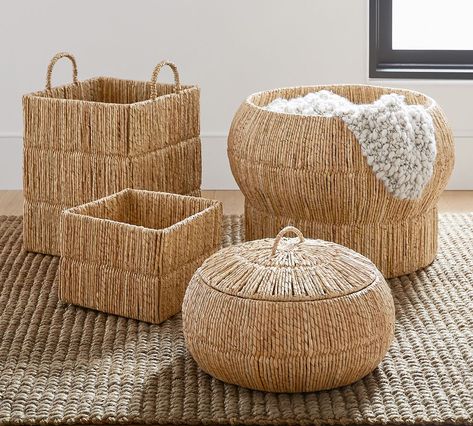 Decorative Storage Baskets, Lidded Baskets, Seagrass Basket, Woven Baskets, Hand Woven Baskets, Iron Handles, Free Interior Design, Monogrammed Items, Rich Textures