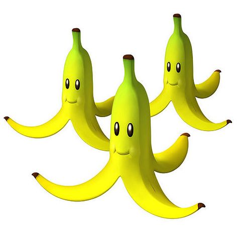 The triple banana power up from Mario Kart Wii. Video Game Christmas, Banana Peel Uses, Mario Kart 7, Mario Kart Wii, Nerd Fitness, Crazy Eights, Banana Pie, Fried Bananas, Mario Kart 8