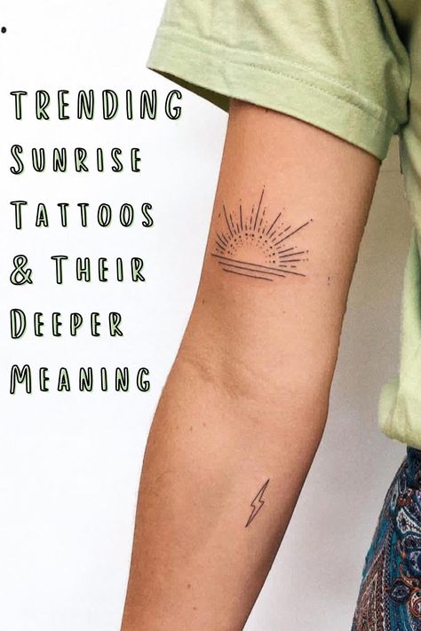 Trending Sunrise Tattoos & Their Deeper Meaning - Tattoo Glee Sunset And Ocean Tattoo, Sunrise Tattoo Meaning, Tattoo Healing Ideas, Meaning Of Sun Tattoo, Half Sun Back Tattoo, Ocean Family Tattoos, Half Sunset Tattoo, Sun Over Ocean Tattoo, Sunrise And Wave Tattoo