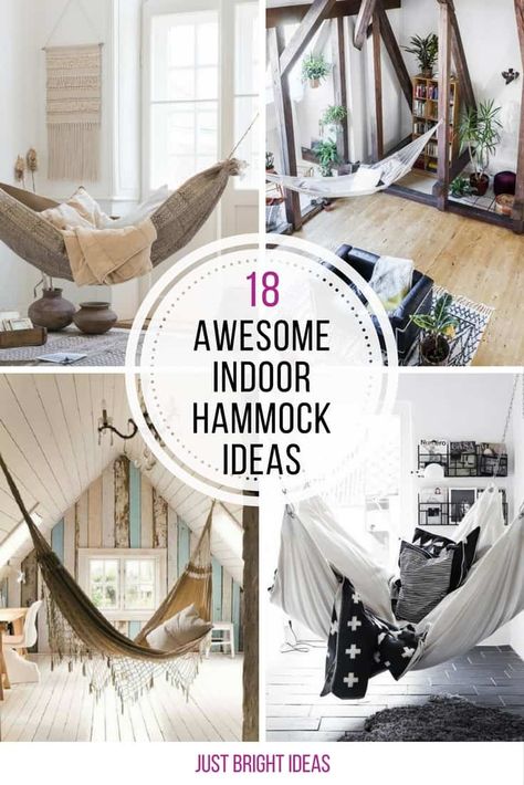 Indoor Hammock Ideas, Homemade Hammock, Hammocks Inside, Hammock In Bedroom, Hammock Ideas, Indoor Hammock Chair, Diy Hammock, Hammock Stands, Indoor Hammock