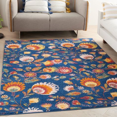 Country Chic Decor, Office Machine, Vibrant Rugs, Yellow Area Rugs, Navy Rug, Navy Area Rug, Floral Area Rugs, Yellow Rug, Traditional Area Rugs