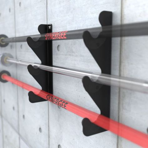 Synergee Horizontal Wall Mounted Olympic Barbell Rack. Gun Rack for 3 Bars, 6 Bars Vertical Barbell Storage Rack. Weight Bar Holder (1 Pair, 2 Pairs) Barbell Storage, Gym Rack, Home Gym Storage, Gym Design Interior, Gym Bar, Weight Bar, Solid Wall, Wood And Concrete, Bar Rack