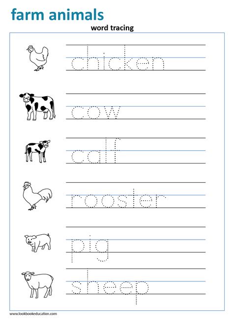 Worksheet Word Tracing Farm Animals - Lookbook Education Animal Writing Activities, Word Tracing Worksheets, Word Tracing, Animal Writing, Farm Animals Preschool, Handwriting Worksheets For Kids, Farm Animals Activities, Homework Worksheets, Name Tracing Worksheets