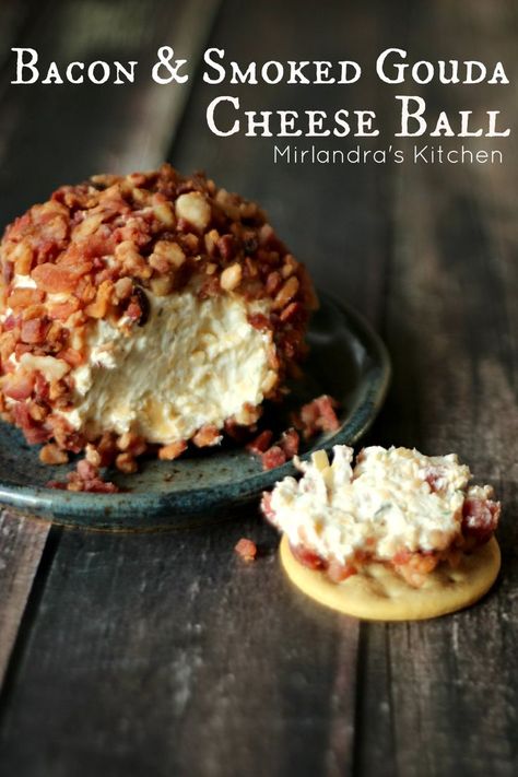 The perfect nut free cheese ball full of smoked Gouda and rolled in yummy bacon.  In 10 minutes you can make a picture perfect ball that everybody will love.  You can always switch this recipe up and add pecans if you wish! Gouda Cheese Ball Recipes, Texas Trash, Smoked Gouda Cheese, Gouda Cheese, Smoked Gouda, Cheese Ball Recipes, Snack Dip, Cheese Balls, Cheese Boards