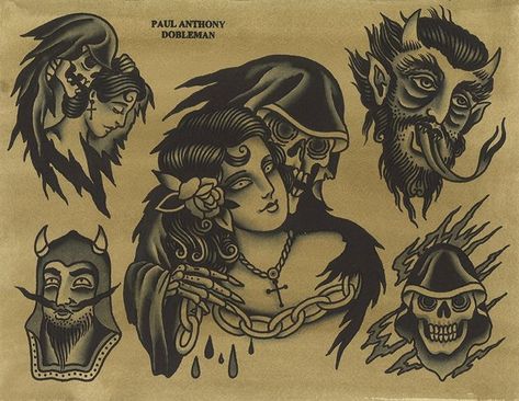 Analog Tattoo, Spider Murphy, Paul Dobleman, Traditional Tattoo Painting, Art Deco Tattoo, Traditional Tattoo Old School, Sailor Jerry Tattoos, Traditional Flash, Flash Sheet