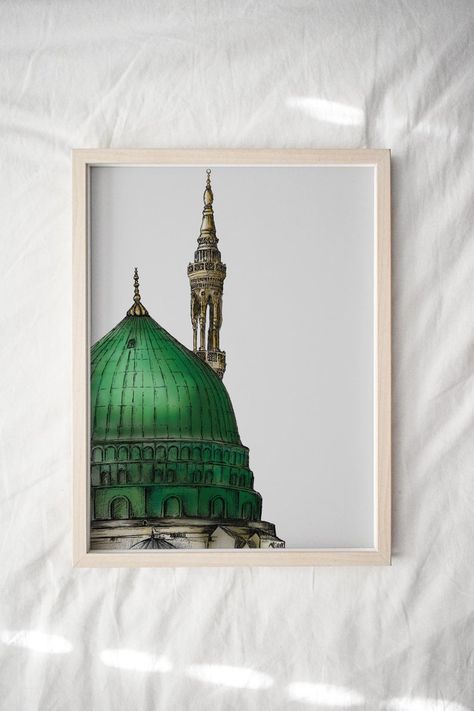 Sketch of Masjid Nabawi Al-Masjid an-Nabawi The | Etsy Mosque Printable, Flower Background Drawing, Mosque Drawing, Painting Islamic, Masjid Nabawi, Green Dome, Background Landscape, Flower Background Design, Flower Background Iphone