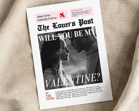 Newspaper Valentines Photoshoot, Will You Be My Valentine Newspaper, Valentines Newspaper, Valentines Day Newspaper Backdrop, Newspaper Printable, Wrap Flowers, Galentines Gifts, Newspaper Template, Printable Flower