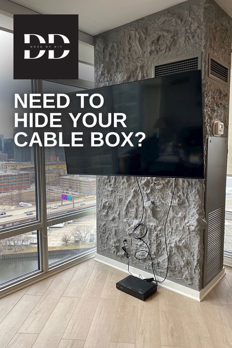 How to hide your cable box or anything else when you don’t want the cords showing using an IR extender and wall mount! Tv Wire Cover Hiding Cords, Hidden Cable Box Behind Tv, Hide Satellite Box Living Rooms, Where To Put Cable Box With Mounted Tv, Hidden Cable Box Ideas, Hide Tv Boxes And Wires, How To Hide Xbox On Mantle, How To Hide Cable Box Ideas Mounted Tv, Electric Fireplace Ideas With Tv And Storage