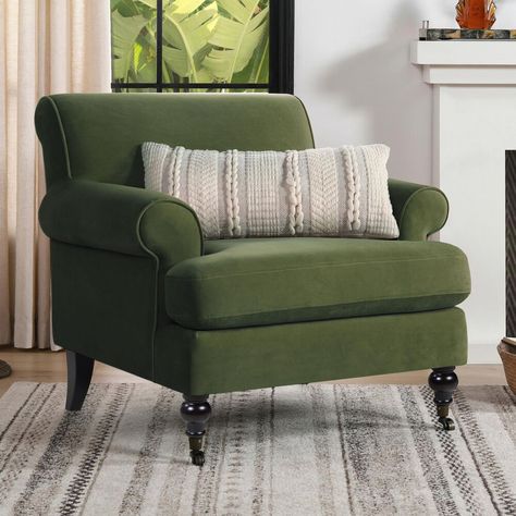 Jennifer Taylor Home Alana Lawson Accent Chair in Olive Green Velvet | NFM Green Arm Chair Living Room, Different Accent Chairs In Living Room, Green Accent Chair, Porch House, Green Velvet Chair, Metal Armchair, Sectional Sofas Living Room, Chair Metal, Jennifer Taylor