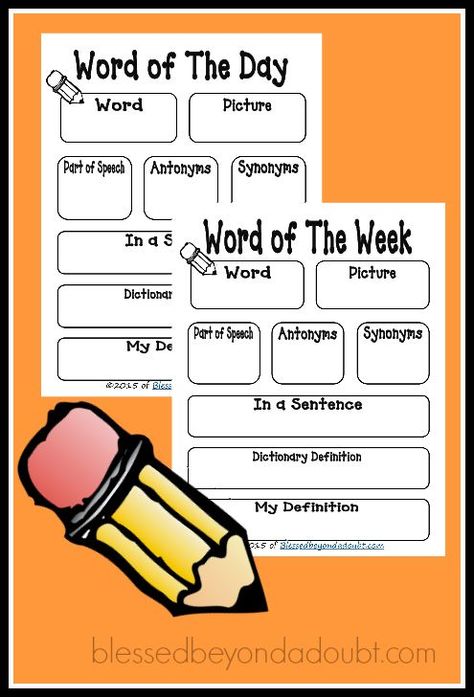 What a FUN way to learn a word a day or week! FREE Printables! Word Of The Day Vocabulary, Education Printables, Word A Day, Word Of The Week, Homeschool Writing, Word A, School Plan, Homeschool Printables, Vocabulary Activities