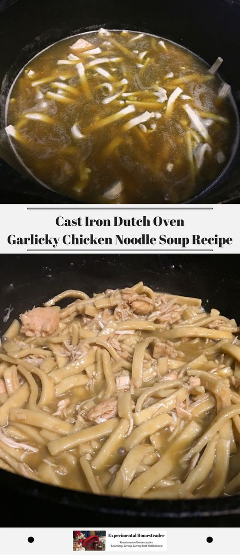 This is simply the best chicken noodle soup recipe. It is quick recipe that is easy to make in a cast iron dutch oven on a stove or over an open fire. #castirondutchoven #garlickychickennoodlesouprecipe #garlickychickennoodlesoup #chickennoodlesouprecipe #chickennoodlesoup Best Chicken Noodle Soup Recipe, The Best Chicken Noodle Soup, Best Chicken Noodle Soup, Dutch Oven Chicken, Campfire Recipes, Chicory Recipe, Chicken Noodle Soup Recipe, Noodle Soup Recipe, Homemade Noodles