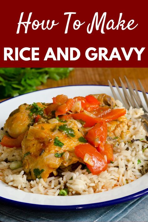 Rice and Gravy Gravy Rice Recipe, Rice And Gravy Recipes, Easy Chicken Gravy, Rice And Gravy, No Meat, Chicken Gravy, Hearty Dinner, Rice Milk, Gravy Recipes