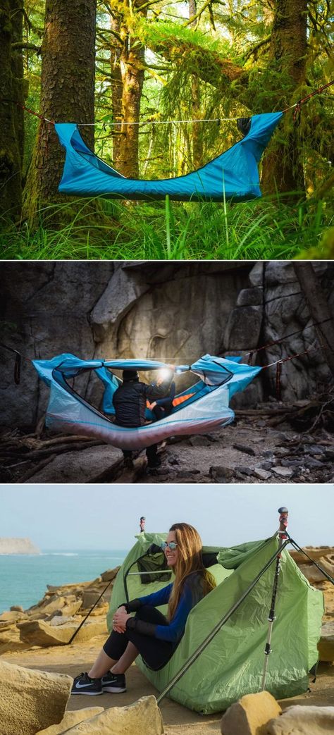 o provide a comfortable sleeping experience during your camping expedition, Derek Tillotson has created Haven Tent – a simple, lightweight, all-in-one hammock tent. Larp Camping, Tent Hammock, Tents Camping Glamping, Camping Shelters, Outdoor Camping Gear, Hammock Tent, Kayak Camping, Camping Stuff, Hiking Tent