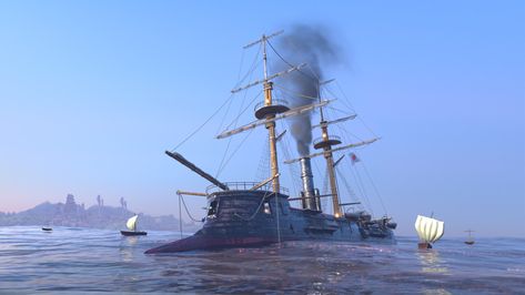 Ironclad Kotetsu class, Sebastien Lopez on ArtStation at https://www.artstation.com/artwork/WKaalv Steam Ship, Meiji Restoration, Hms Hood, Demolition Derby, Ship Poster, Drones Concept, Boat Art, Custom Lego, Dieselpunk