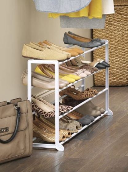 20 Space Saving Hacks For Your Tiny AF Freshman Dorm - Society19 White Shoe Rack, Small Dorm Room, Small Dorm, Freshman Dorm, Shoe Cubby, Space Saving Hacks, Hanging String Lights, Diy Shoe Rack, Dorm Room Hacks