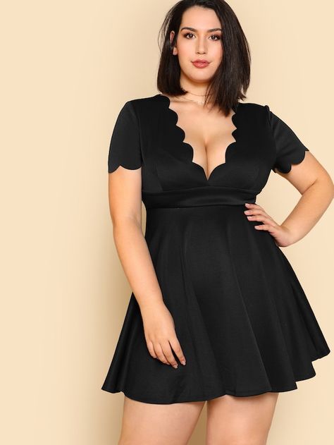 Outfit Curvy, Capped Sleeve Dress, Dress Zipper, Dress Plus Size, Solid Dress, Skater Dress, Blue Dress, Plus Size Dresses, Women Clothing