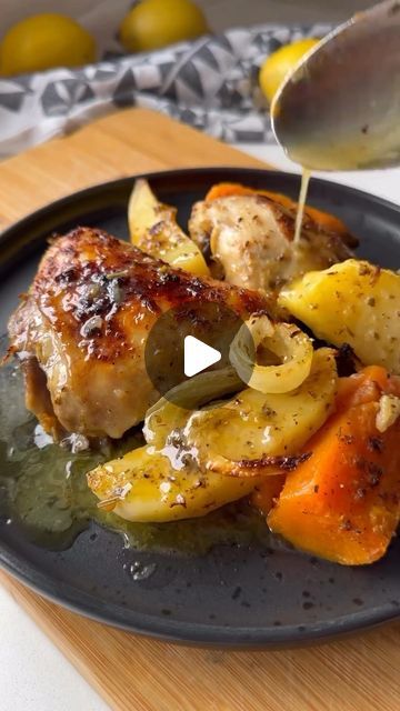 Healthy Food Recipes | Greek baked lemon chicken with potatoes. I don’t know about you but those lemony juices are best soaked up with bread also saturated wi... | Instagram Lemon Chicken With Potatoes, Chicken With Potatoes, Baked Lemon Chicken, Greek Chicken Recipes, Greek Lemon Chicken, Lemon Chicken Recipe, Tandoori Masala, Chicken Potatoes, Mediterranean Diet Recipes