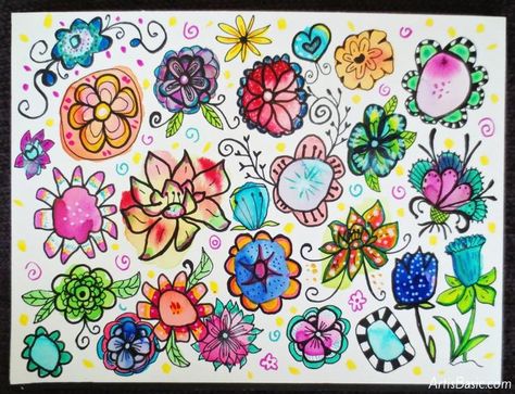 Watercolor Flower Doodle check out this fun technique Flower Doodles Easy, Doodles Easy, Watercolor Doodles, Flower Doodle, Expressive Faces, Doodle Art Flowers, Doodle Flowers, Watercolor Circles, Blog Art