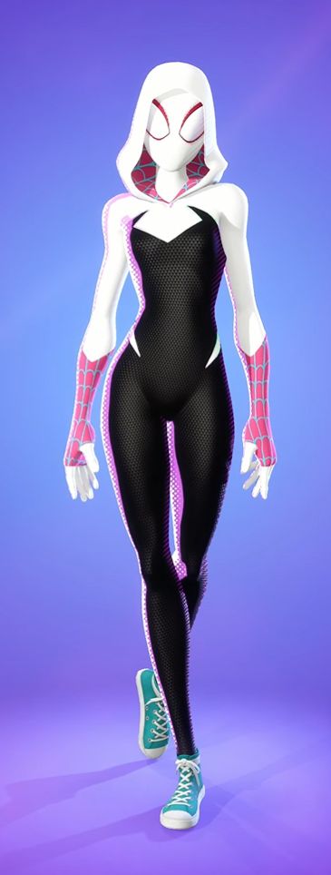 Gwen Spiderverse Costume, Gwen Fortnite, Gwen Stacy Suit, Female Spiderman, Spider Gwen Costume, Spider Gwen Comics, Spider Gwen Art, Spider Suit, Gwen Spiderman