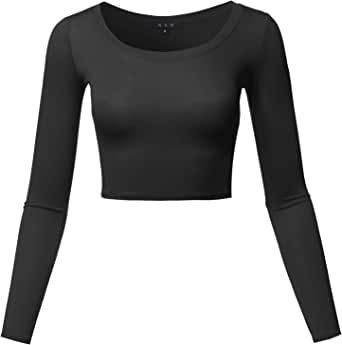 Clean Girl Starter Pack Round Neck Crop Top, Black Long Sleeve Crop Top, Basic Crop Top, Half Shirts, Long Crop Top, Black Long Sleeve Shirt, Scoop Neck Long Sleeve, Basic Long Sleeve, Long Sleeve Knit Tops