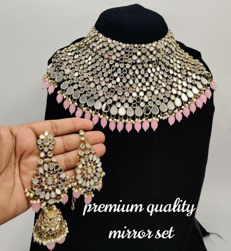 Rs 2400+$ Heavy mini bride set with mirror work Mini Bride, Mirror Necklace, Kundan Necklace, Kundan Necklaces, Mirror Work, Bridesmaid Jewelry, Necklace Set, Statement Necklace, Mirror