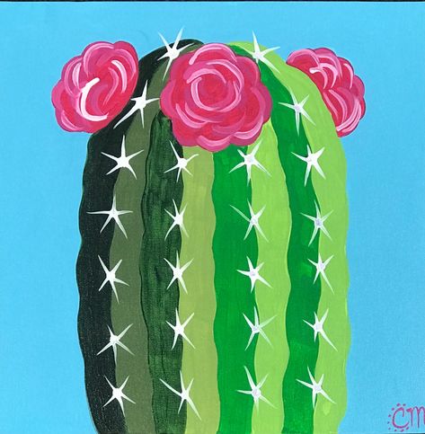 Cactus Painting Simple, Easy Cactus Painting, Retro Painting, Nature Art Drawings, Western Paintings, Cactus Painting, Canvas Painting Tutorials, Cute Canvas Paintings, Easy Canvas Art