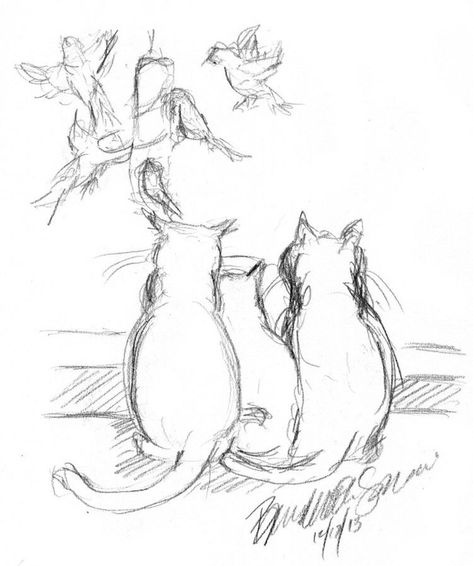 Family Of Animals Drawing, 3 Cats Drawing, Three Cats Drawing, Two Cats Drawing, Sketch Of Cat, Sketches Cat, Cats Sketch, Cats Art Drawing, Daily Sketch