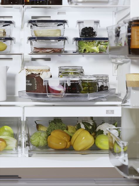 IKEA's SNURRAD has given me the most organized fridge ever | Livingetc Ikea Fridge, Homey Kitchen, Ikea Organization, Fridge Shelves, Fridge Organisers, Ikea 365, Flat Pack Furniture, Fridge Organization, Kitchen Shop