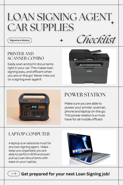 Check out this quick list and must have for Loan signing agent or Notary signing agent. Do not miss out on Loan signing jobs because you are not prepared! Get the basic essentials to become a successful Loan Signing Agent and Notary Public with a Mobile Office.
.
.
.
.
.
.


As an Amazon Associate I earn from qualifying purchases made through my links Mobile Notary Car Setup, Loan Signing Agent Documents, Notary Aesthetic, Public Notary, Notary Supplies, Notary Public Business, Learn Accounting, Best Printer, Notary Business