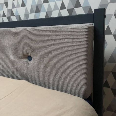 Improved IKEA bed with easy DIY tufted headboard - IKEA Hackers Hemnes Headboard Hack, Ikea Wooden Bed, Ikea Fjellse, Headboard Hack, Boys Beds, Ikea Hemnes Bed, Ikea Bed Frames, Hemnes Bed, Ikea Bed Hack