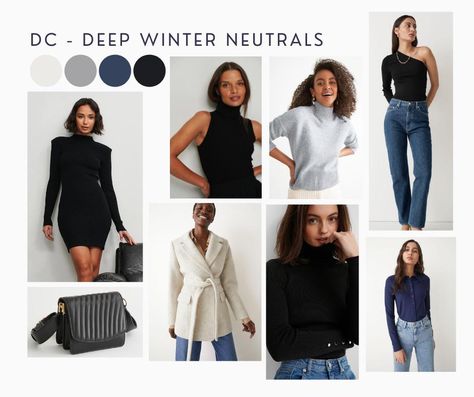 Deep Winter Color Season Outfits, Deep Winter Business Casual, Deep Winter Make Up Looks, Deep Winter Color Palette Outfits Casual, Clothes For Deep Winter, Soft Classic Kibbe Deep Winter, Deep Winter Neutral Outfits, Deep Winter People, Deep Winter Color Palette Capsule Wardrobe