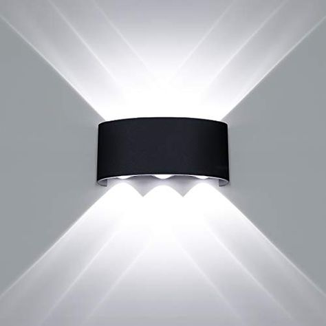 KAWELL Modern Waterproof Wall Sconce, 6 LEDs Up Down Outdoor Exterior Wall Light, Porch Matte Black Wall Lamp 6000K W... Staircase Hallway, Black Wall Lamp, Wall Wash Lighting, Matte Black Wall, Up Down Wall Light, Wall Light Fixture, Black Wall Lamps, Waterproof Wall, Exterior Wall Light