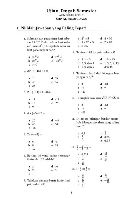 Soal Mat Kelas 7 Semester 1 Check more at https://soaljawab.my.id/10746/soal-mat-kelas-7-semester-1/ Soal Mtk, Materi Matematika, Ap Chem, Exponent Worksheets, Mathematical Analysis, Science Questions, Summer Math, Chemical Equation, Math Assessment